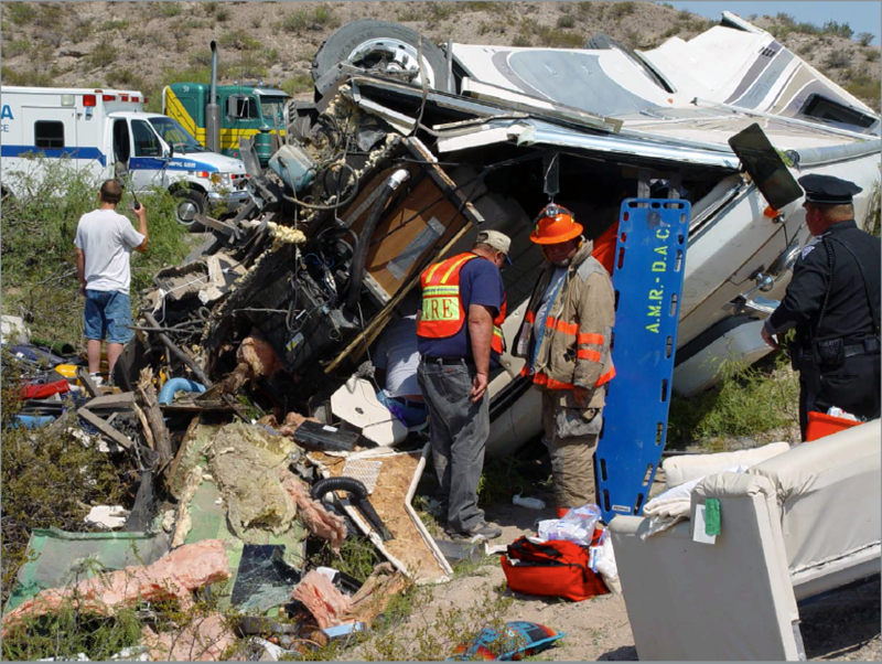 The crash scene involving the Haeger family, whose RV had Goodyear G159 tires. Photo provided by David Kurtz